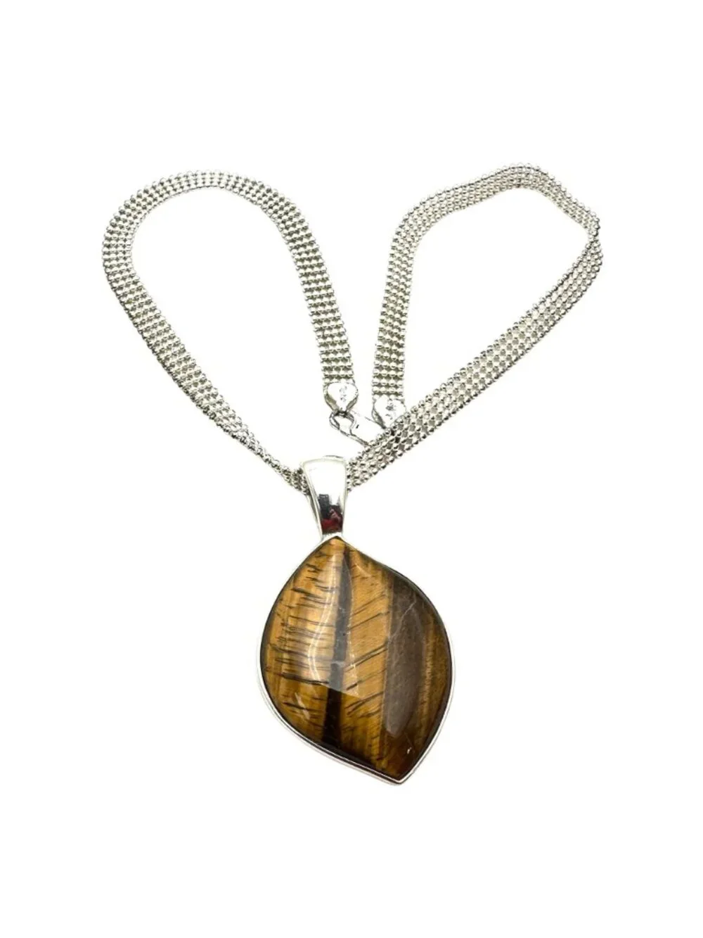 Whitney Kelly Necklace Sterling Silver Carved Tiger Eye Flower Pendant